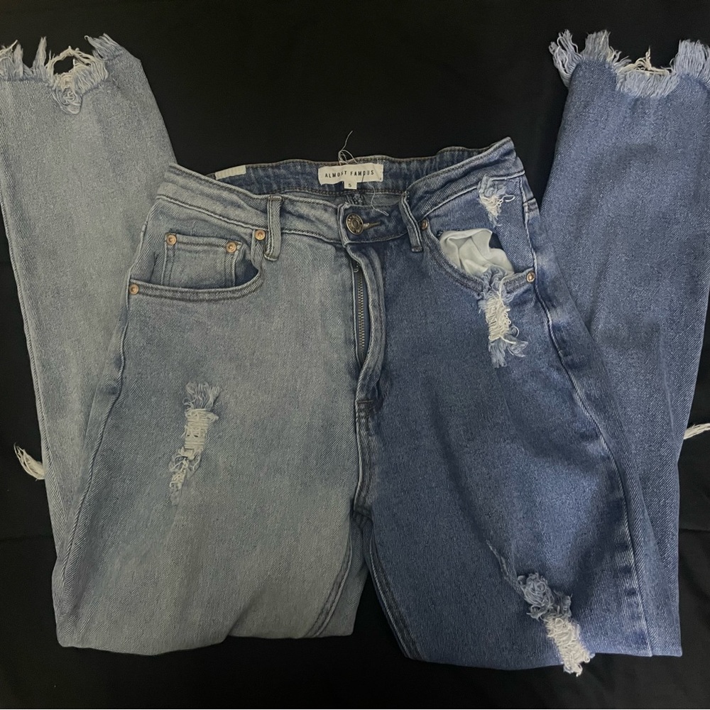 brand: almost famous, size: 5, color: light washed and dark blue